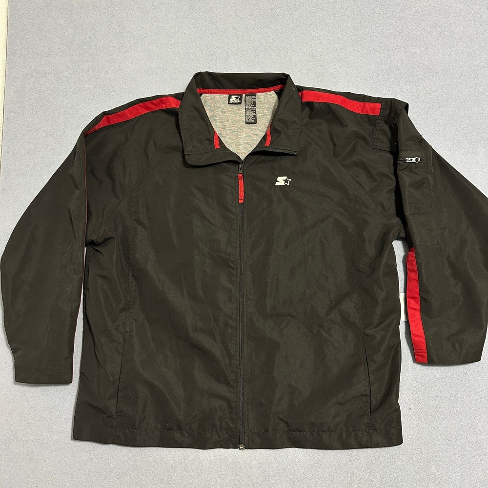Starter Windbreaker Jacket Full Zip Jersey Lined Track‎ Jacket Black Red Mens XL